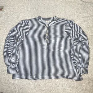 Madewell Puff-Sleeve Popover Railroad Stripe Shirt: Size Large